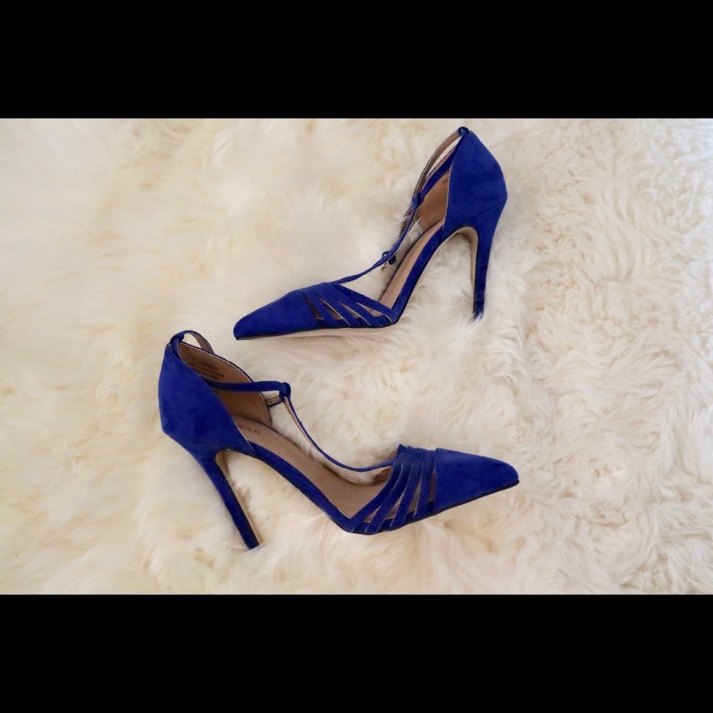 Blue suede heels